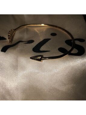 Stella & Dot Dainty GOLD Gilded Arrow & Bow Open Cuff Adjustable Bracelet